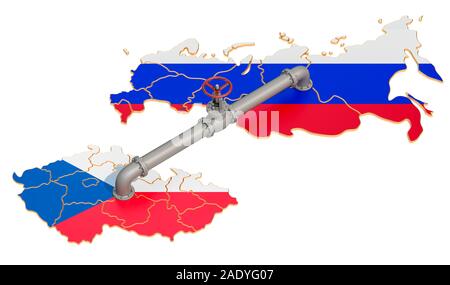 Russia-Czech Republik Gas Pipeline, 3D-Rendering auf weißem Hintergrund Stockfoto