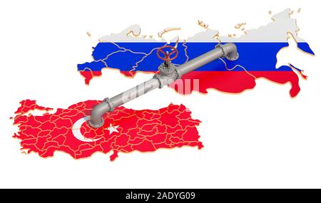 Russia-Turkey Gas Pipeline, 3D-Rendering auf weißem Hintergrund Stockfoto