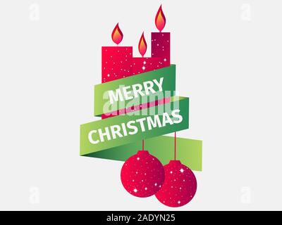 Frohe Weihnachten. Kerzen und Weihnachtskugeln. Grußkarte design Vorlage. Vector Illustration Stock Vektor