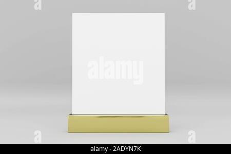 Stand up Mock up leer Leer Karte mit goldenen Ständer mit Platz für Ihre Inhalte, 3d-Grafik rendern Stockfoto