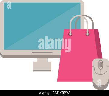 Desktop Computer mit Einkaufstasche und Maus Stock Vektor