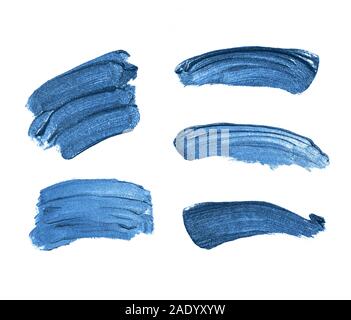 Set blau Farbe Flecken, Spritzer und Anschläge. Stockfoto