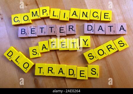 Compliance,bessere Daten,Sicherheit,DLO,Handel,Sicherheit,Scrabble Letters Stockfoto