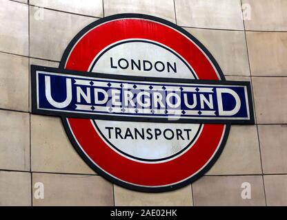 London Underground Roundel Sign, London Transport, England, UK Stockfoto