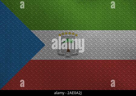 Äquatorialguinea Flagge in Farbe Farben auf alten brushed Metal Platte oder an der Wand dargestellt. Texturierte Banner auf rauen Hintergrund Stockfoto