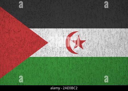 Westsahara Flagge in hellen Farben dargestellt auf alten Relief verputzen Wand hautnah. Texturierte Banner auf rauen Hintergrund Stockfoto