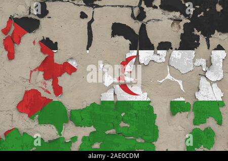 Westsahara Flagge in den Farben dargestellt auf alten veraltete unordentlich Betonwand in der Nähe. Texturierte Banner auf rauen Hintergrund Stockfoto