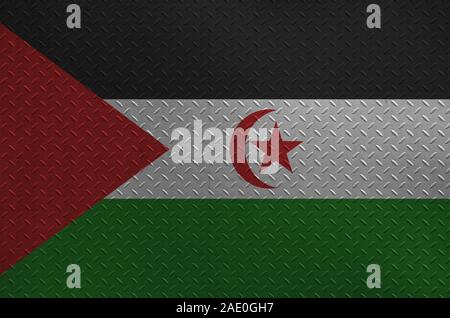 Westsahara Flagge in Farbe Farben auf alten brushed Metal Platte oder an der Wand dargestellt. Texturierte Banner auf rauen Hintergrund Stockfoto