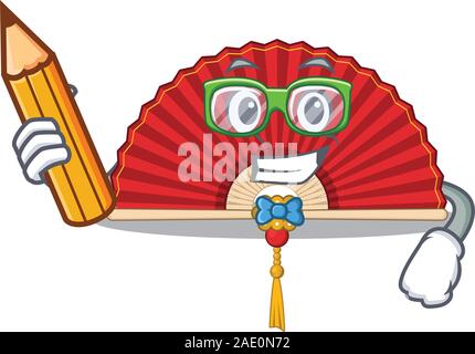 Cool smart Student chinesischen Folding fan Charakter holding Bleistift Stock Vektor