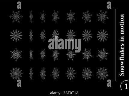 Satz von gezeichnet Schneeflocke Silhouetten in Bewegung Stock Vektor
