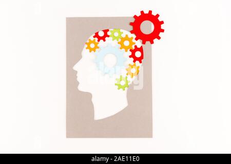 Blick von oben auf die menschlichen Kopf Silhouette mit Gängen isoliert auf weißem Stockfoto