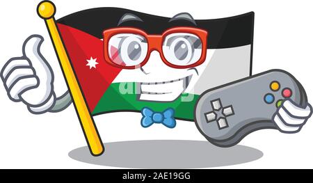 Süß geek gamer Flagge Jordanien Zeichentrickfigur Stil Stock Vektor