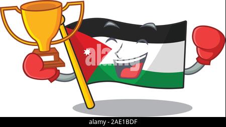 Super cooles Boxing Sieger Flagge Jordanien im Maskottchen Cartoon Stil Stock Vektor