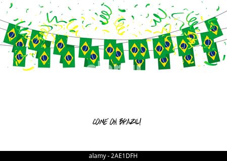 Brasilien Fahnen Girlande mit Konfetti auf weißem Hintergrund, hängen Bunting für Brasilien feier Vorlage Banner. Stock Vektor