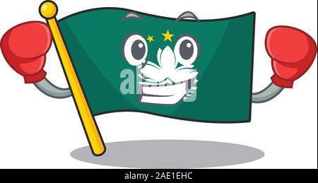 Funny Boxing Flagge macau Zeichentrickfigur Stil Stock Vektor