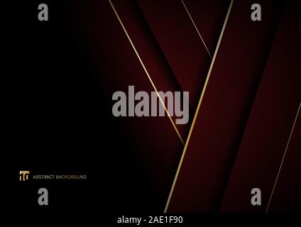 Abstrakte Vorlage rote Geometrische diagonal mit goldenen Rand auf schwarzem Hintergrund Platz für Ihren Text. Luxuriöser Stil. Vector Illustration Stock Vektor