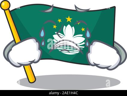 Traurig Weinen Flagge macau Maskottchen Cartoon Stil Stock Vektor