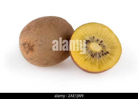 Golden Kiwi auf weißem Hintergrund Stockfoto