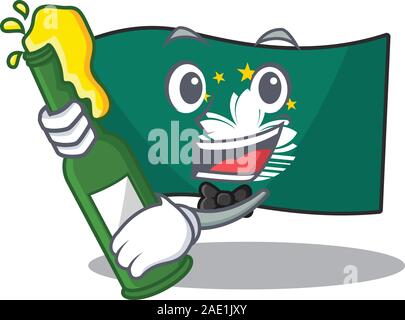 Coole Flagge Macau mit Bier Maskottchen Cartoon Stil Stock Vektor