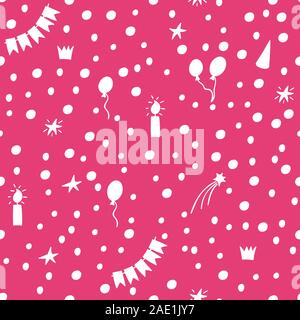 Hand Partei doodle Happy Birthday Party Hintergrund dargestellt. Mit Luftballons, Kerzen, Sterne und bunting Fahnen Girlanden. Vector Illustration Stock Vektor