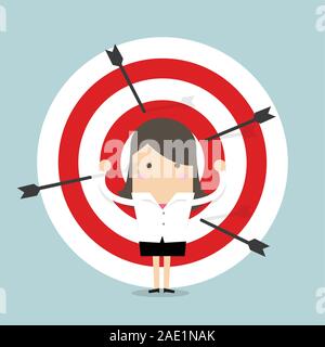 Geschäftsfrau auf Bogenschießen Ziele. Stock Vektor