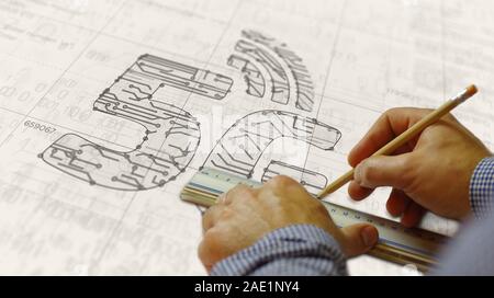 5g Mobile Network Projekt erstellen. Abstrakte Konzept der IOT, Telefon, Verbindung und Kommunikation Technologie 3D-Abbildung. Zeichnung digitale Regelung li Stockfoto