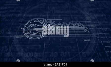 Cyber Security key Icon Projekt erstellen. Abstrakte Konzept für den Schutz des Computers, Internet Sicherheit, Verschlüsselung, Kryptografie und Firewall 3d Lllustrat Stockfoto