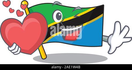 Mit herz Flagge Tansania Zeichentrickfigur Maskottchen Stil Stock Vektor