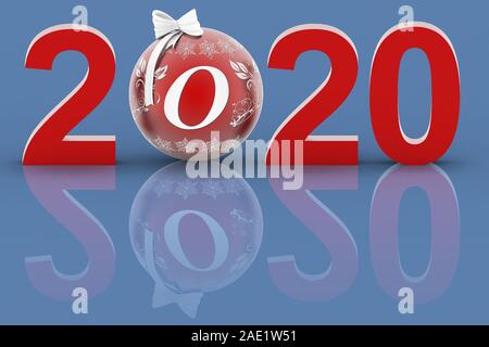 Das neue Jahr 2020. Neues Jahr 2020 in Zahlen und mit Weihnachtsdekoration. Stockfoto