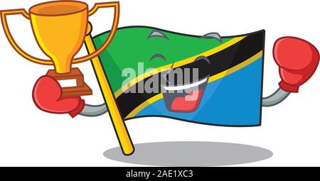 Super cooles Boxing Sieger Flagge Tansania in Mascot Cartoon Stil Stock Vektor