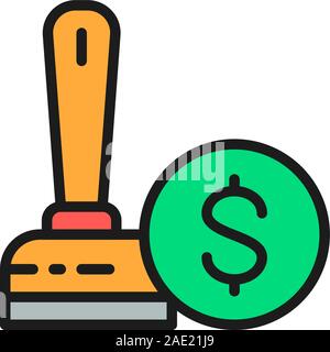 Vektor Kredit genehmigt, Stempel, Verifikation flachbild Color Line Symbol. Stock Vektor