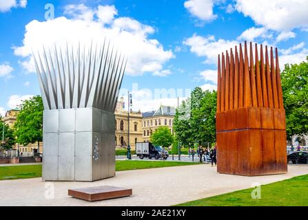 Jan-palach-Denkmal Das Haus der Selbstmord und das Haus der Mutter, der Selbstmord von John Hejduk Architekt in Prag in der Tschechischen Republik. Stockfoto