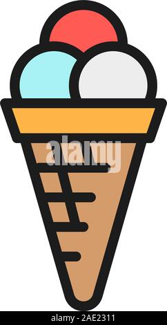 Kugeln Eis in der Waffel Kegel flachbild Color Line Symbol. Stock Vektor