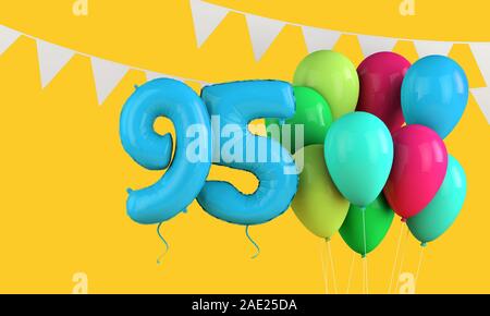 Happy 95th birthday Bunte party Ballons und Bunting. 3D-Rendering Stockfoto