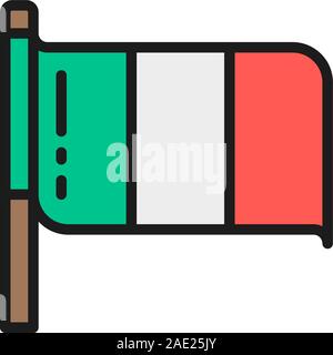 Flagge Italien flat Color Line Symbol. Auf weissem Hintergrund Stock Vektor
