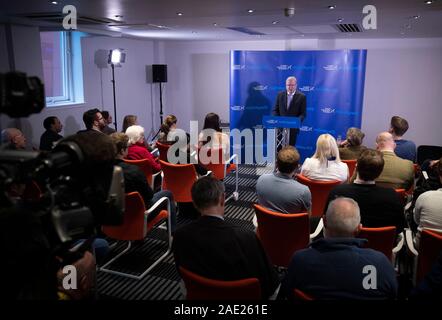 Führer der Schottischen Konservativen Jackson Carlaw gibt eine Rede Wähler fordert seine Partei zu sichern und eine zweite unabhängigkeitsreferendum am Apex Hotel Grassmarket, Edinburgh. Stockfoto