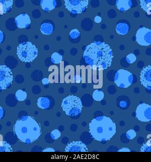 Zusammenfassung nahtlose Muster mit Polka Dots. Trendy Classic blau Hintergrund. Hand strukturierte Kreise gezogen. Vector lieferbar Abbildung. Kinder Druck auf Stoff Stock Vektor