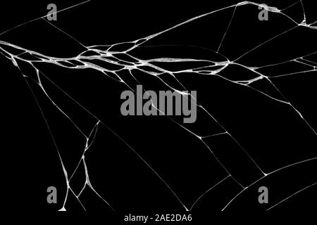 Kunst von Falten und Risse aus Glas von Smashing und fallende Bumps. Auf schwarzem Hintergrund verursacht Stockfoto