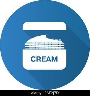 Face Cream jar flache Bauweise lange Schatten Symbol. Kosmetik. Vektor silhouette Symbol Stock Vektor