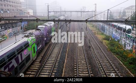 Leere Gleise während der Streik bei der SNCF, Lyon, Frankreich Stockfoto