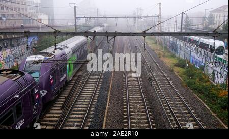 Leere Gleise während der Streik bei der SNCF, Lyon, Frankreich Stockfoto