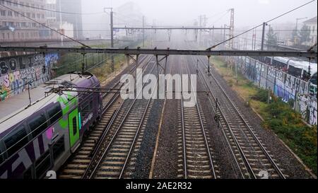 Leere Gleise während der Streik bei der SNCF, Lyon, Frankreich Stockfoto