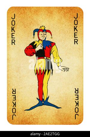 Joker Vintage Playing Card - isoliert auf weißem (clipping path enthalten) Stockfoto