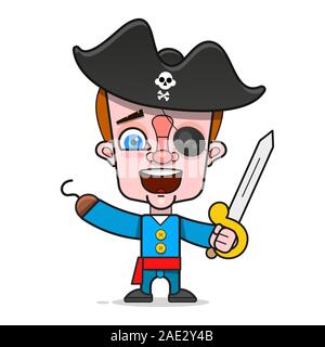 Cartoon Pirate. Für Grußkarte, Poster oder T-Shirt Druck geeignet. Stock Vektor