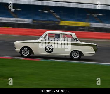 Mike Stephenson, Ford Lotus Cortina, HSCC historische Tourenwagen, Meisterschaft finale, Silverstone, Oktober 2019, historische Sportwagen Club, HSCC, Autos, Stockfoto