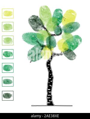Vektor Baum aus Fingerabdrücken, unterschiedliches Grün Stock Vektor