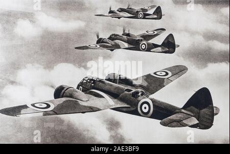 Der erste RAF Flugzeug geschützt der Himmel über England. Die Bildung von Blenheims, in der Zeit der Schlacht von England, den Feind. Stockfoto