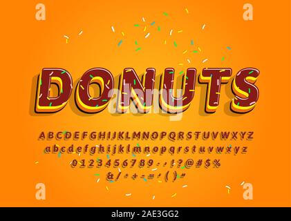 Donuts hand dekorative Alphabet gezeichnet mit farbigen nachfüllen. Cartoon süße Buchstaben und Zahlen. Vektor Stock Vektor