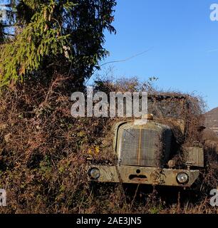 Lkw, sehr alt, steht im Bush unter blauem Himmel Stockfoto