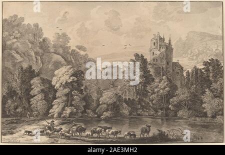 Tal mit einer alten Burg; 1784 Datum Cornelis Ploos van Amstel und Cornelis Brouwer nach Jan van der Meer II, das Tal mit einer alten Burg, 1784 Stockfoto